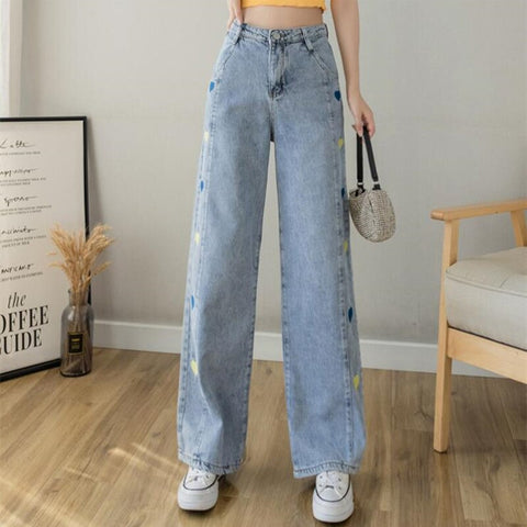 Sonicelife Woman Jeans High Waist Clothes Wide Leg Denim Clothing Blue Streetwear Vintage Quality 2024 Fashion Harajuku Straight Pants