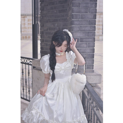 Sonicelife Sweet Vintage Palace Lolita Dress Princess Girl French Elegant Princess Bowknot Dress Victorian Gothic Dress Girl
