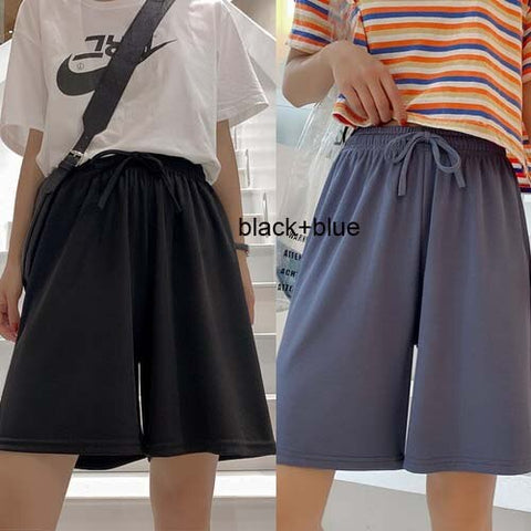 Sonicelife Women's Summer Shorts 2024 Long with High Waist Korean Style Ice Silk Wide Leg Short Loose Drawstring Knee Length Short Pants