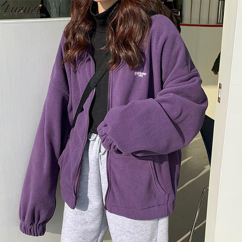 Sonicelife Harajuku Long Sleeve Oversized Hooded Sweatshirts Women Winter Vintage Clothes Woman Warm Thick Jacket Sweetshirt Zip Up Hoodies