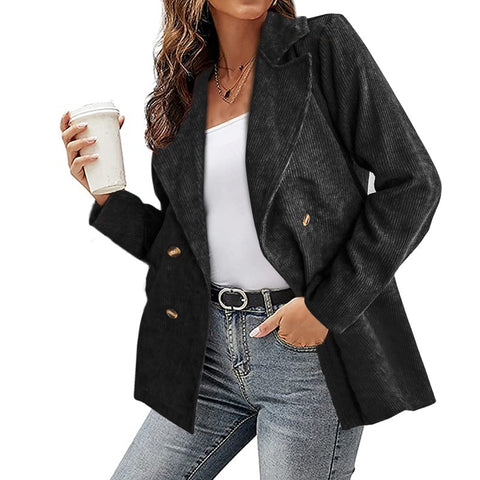 Sonicelife  Office Lady Double Breasted Blazer Jackets Lapel Long Sleeves Women Casual Solid Coats 2023 Spring Autumn Suits Blazers
