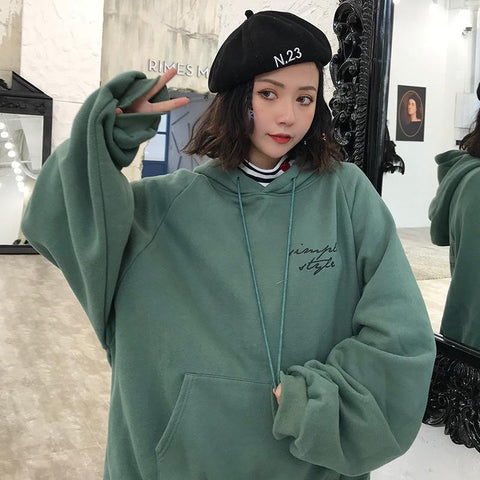 Sonicelife New Cute Pullover Hoodie Sweatshirt Oversize Female Clothes Korean Letter Printing Kpop Women Sweetshirts Loose Fit Full Sleeves