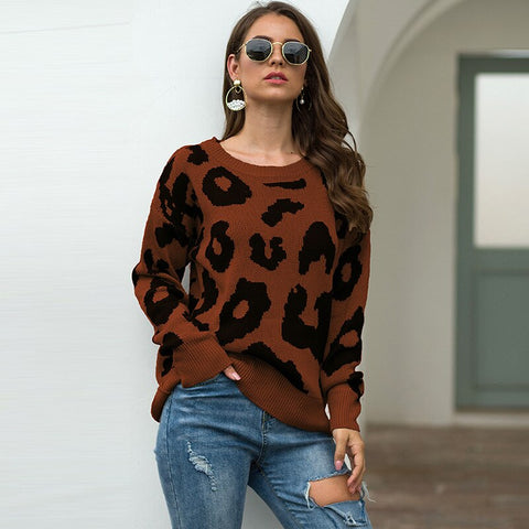 Warm Sweaters for Women 2023 Autumn Winter Leopard Print Fashion Women's Knitted Sweater Jumper O-neck Loose Pullover Female