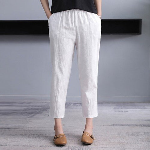 Sonicelife Women's Harem Pants Summer Vintage Cotton Linen Capri Pants Female Casual  Loose Plus Size Ankle Length Mom Pant Woman Trousers