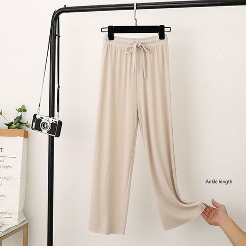 Sonicelife Wide Leg Pants Soft Comfort Casual Korean Style High Waisted Trousers Female Slacks Women's Ice Silk Straight Pants Streetwear