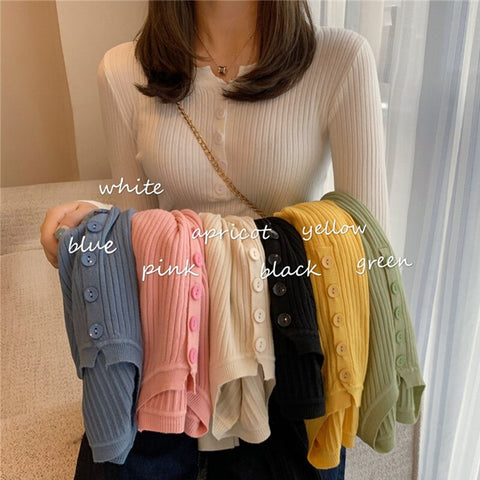 2023 Knitted Women Button Sweater Pullovers spring Autumn Basic Women highneck Sweaters Pullover Slim female High Quality Top