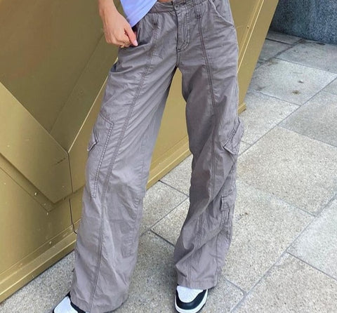 Sonicelife Streetwear Women Multi-Pocket Denim Jeans Vintage Baggy Wide Leg Cargo Pants Grunge High Waist Cotton Casual 90s Joggers