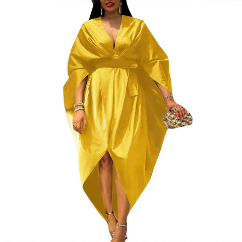 Sonicelife  Summer Deep V Neck Party Dress  Women   Irregular Hem Solid Party Dresses 2024 Bohemian Casual Vestidos Kaftan Robe