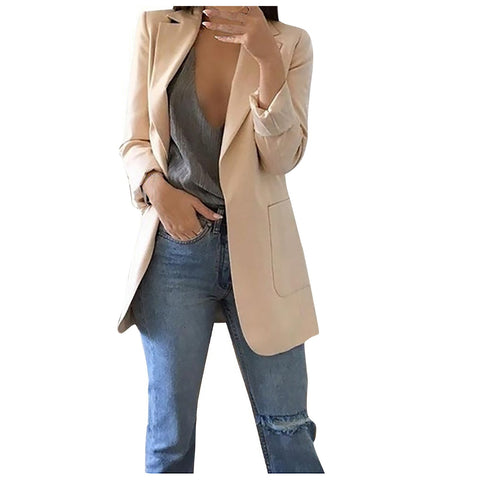 2023 New Office Women Blazers Casual Long Sleeve Solid Formal Work Suit Fashion Ladies Jackets Slim Coat Open Front Cardigan