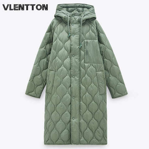 Sonicelife New Autumn Winter Women Vintage Green Parka Jacket Coat Casual Warm Loose Hooded Overcoats Female Oversize Long Outwear Ladies