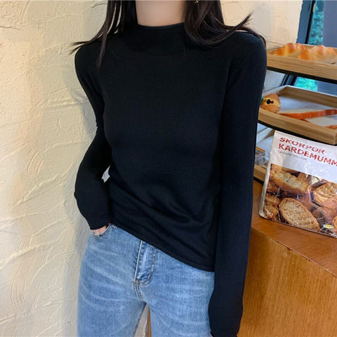 Sonicelife Christmas Gift Turtleneck Cimping Women Sweater High Elastic Solid 2024 Fall Winter Fashion Sweater Women Korean Slim  Knitted Pullovers