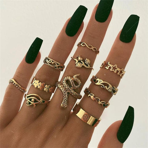 Sonicelife Vintage Gold Star Knuckle Rings For Women Crystal Star Crescent Geometric Female Finger Rings Set Jewelry 2023