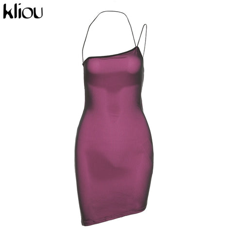 Kliou Mesh Halter Tie Up Baddie Dresses For Women 2023 Summer Casual Street Style  Backless Sleeveless Mini Dress Female Hot