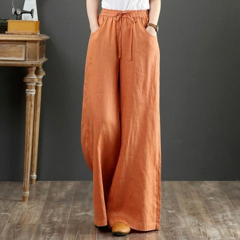 Sonicelife Wide Leg Pant for Women  Summer Vintage Cotton Linen Straight Pants Large Size Casual Loose Capri Pants Women's Wide Trousers