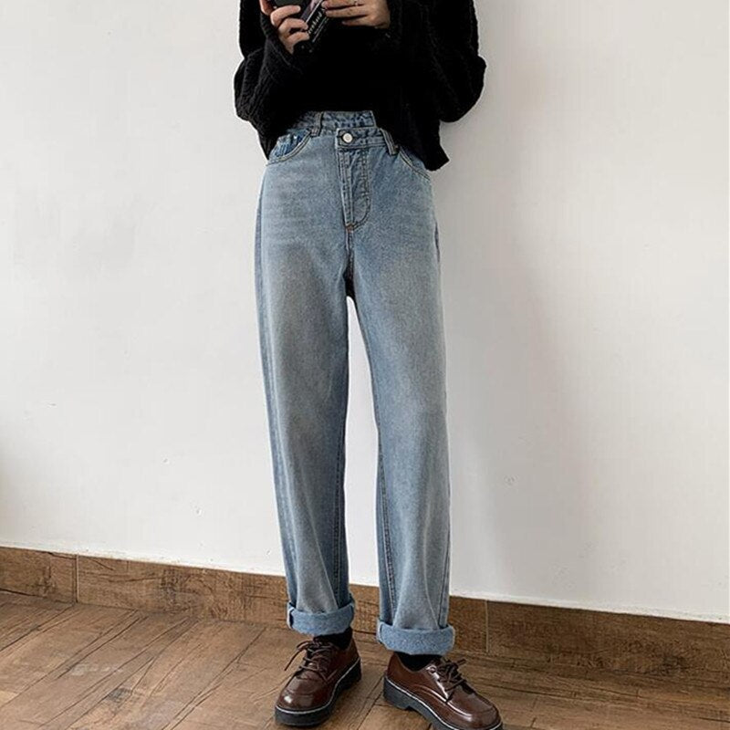 Sonicelife Woman Jeans High Waist Clothes Wide Leg Denim Clothing Blue Streetwear Vintage Quality 2020 Fall Fashion Harajuku Straight Pants