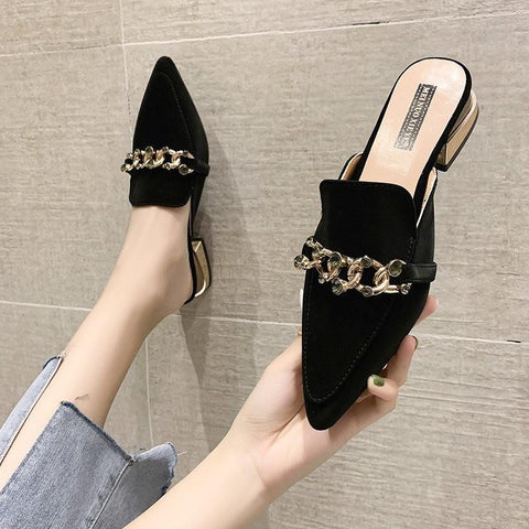Low Shoes Ladies' Slippers Luxury Slides Slipers Women Shallow Female Mule Cover Toe Fringe Loafers Designer 2023 Mules Flat PU0414