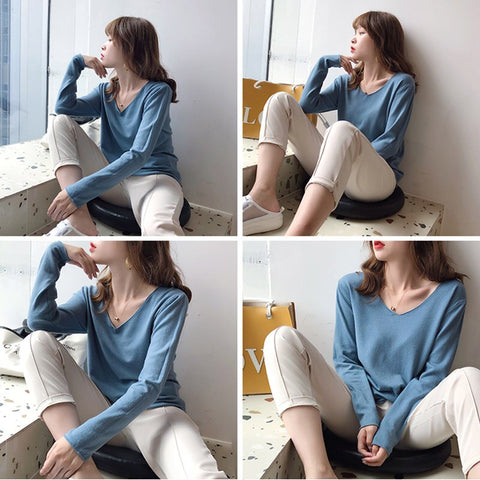 Sonicelife Christmas Gift AOSSVIAO New 2024 Autumn Winter Women's Sweaters V-Neck Minimalist Tops Fashionable Korean Style Knitting Casual Solid Pullovers