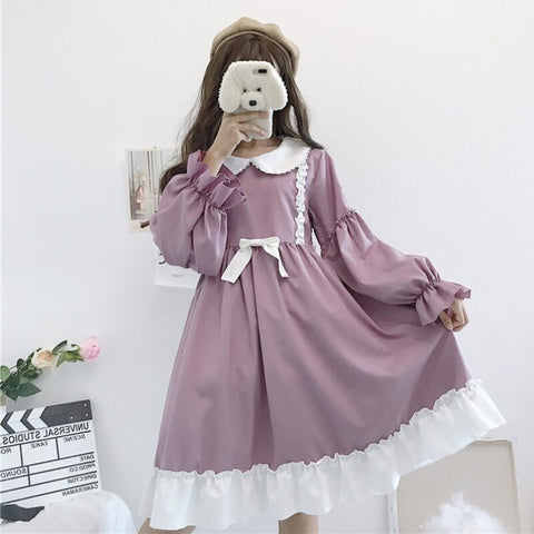 Sonicelife-Summer lolita dress daily japanese kawaii girl victorian dress sweet cute doll collar tea party gothic lolita tea party loli cos