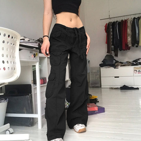 Streetwear Women Baggy Denim Jeans Vintage High Waist Pockets Grunge Casual Pants Harajuku 90s Joggers Fairycore Clothes