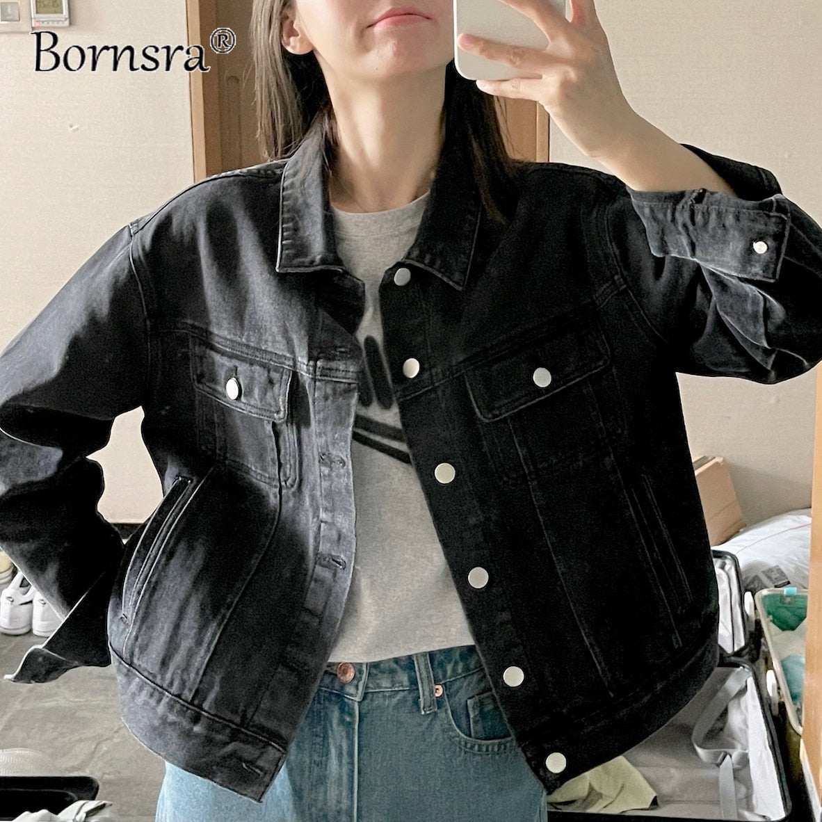 Stylish 100% Cotton Denim Jacket Female 2023 Spring Single Breasted Pockets Outwears Yellow Coats Jean Jacket for Woman