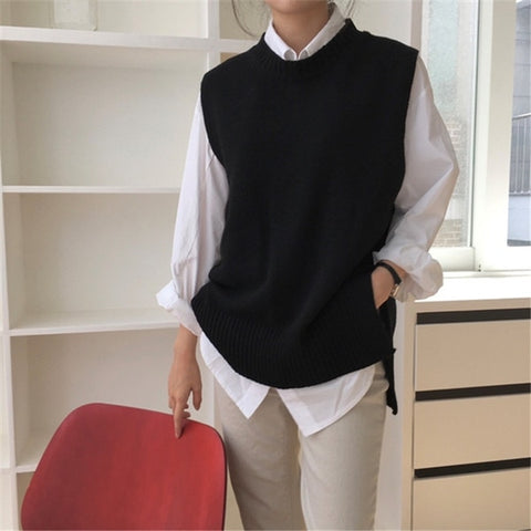 RUGOD Women's Jersey Solid Color O-Neck Sleeveless Oversized Sweater Vest Female All-match Knitwear Fashion Tide  Gilet 2023