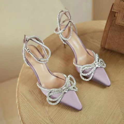 Sonicelife  Tino Kino Luxury Crystal Sequined Bowknot Women Sandals Ankle Strap High Heels Female Pump Summer 2024 Wedding Prom Shoes