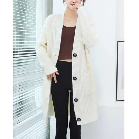 Sonicelife Jacket Women Sweater Coat Thicken Warm Loose Long Cardigan Lady Casual Elegant Knitwear Outerwear Solid Knitted Sweater Coats