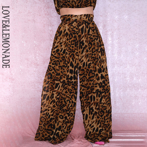 LOVE&LEMONADE Plus Size Mid-Rise Leopard Chiffon Wide Leg Pants LM81498PLUS