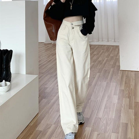 Sonicelife Woman Jeans High Waist Clothes Wide Leg Denim Clothing Blue Streetwear Vintage Quality 2024 Fashion Harajuku Straight Pants