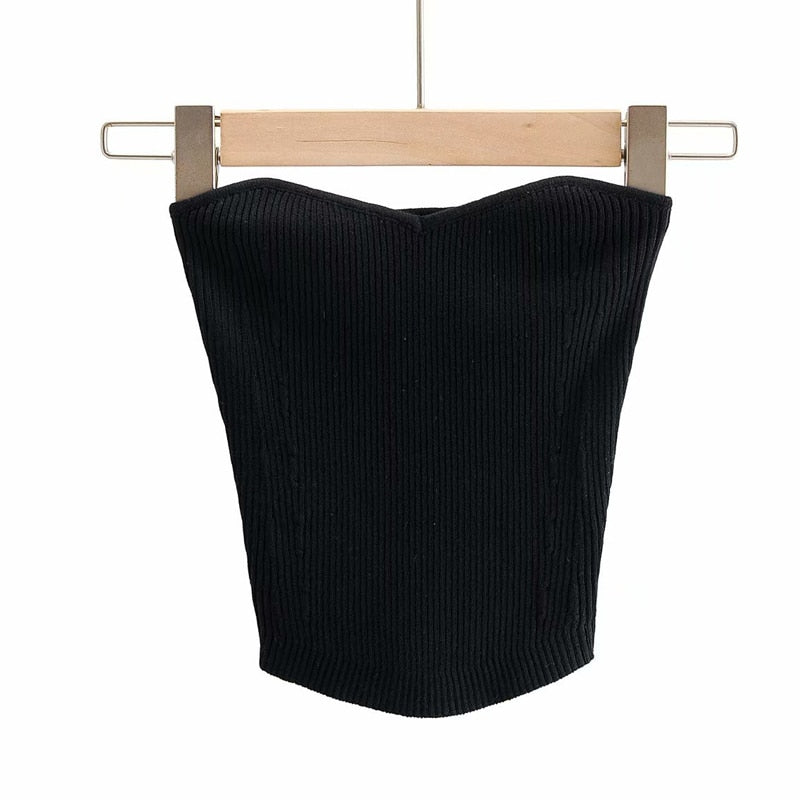 Toppies  Cropped Tube Tops Woman Ribbed Knitted Strapless Tops Off Shoulder Slim Vest Tank