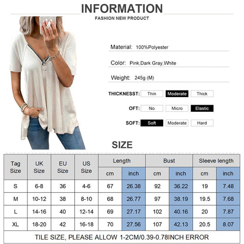 Sonicelife Summer Hollow Out Short Sleeve T-Shirts Women  Zipper V-Neck Casual Ladies Tops Fashion Female Streetwear Blouse Tee D30