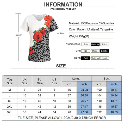 Sonicelife Floral Print Women T Shirts Casual Short Sleeve Loose  V Neck Tops Fashion Street Ladies Shitrs Summer Tee 2024 New D30