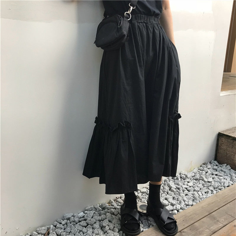 Sonicelife Womens Skirt Vintage Clothes Long Skirts Black Harajuku Summer High Waist Streetwear 2020 Fashion flowy Spring Elastic Chiffon