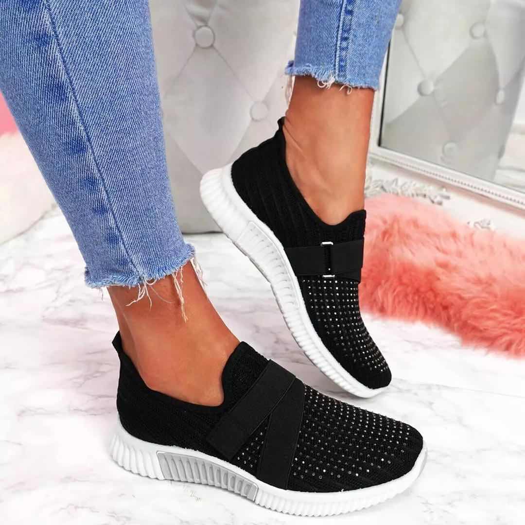 Back to school outfit Sonicelife  Sneakers Women Shoes Spring Female Shoes Crystal Solid Mesh Sneakers Flats Fashion Ladies Sport Shoes Light Vulcanized Shoes