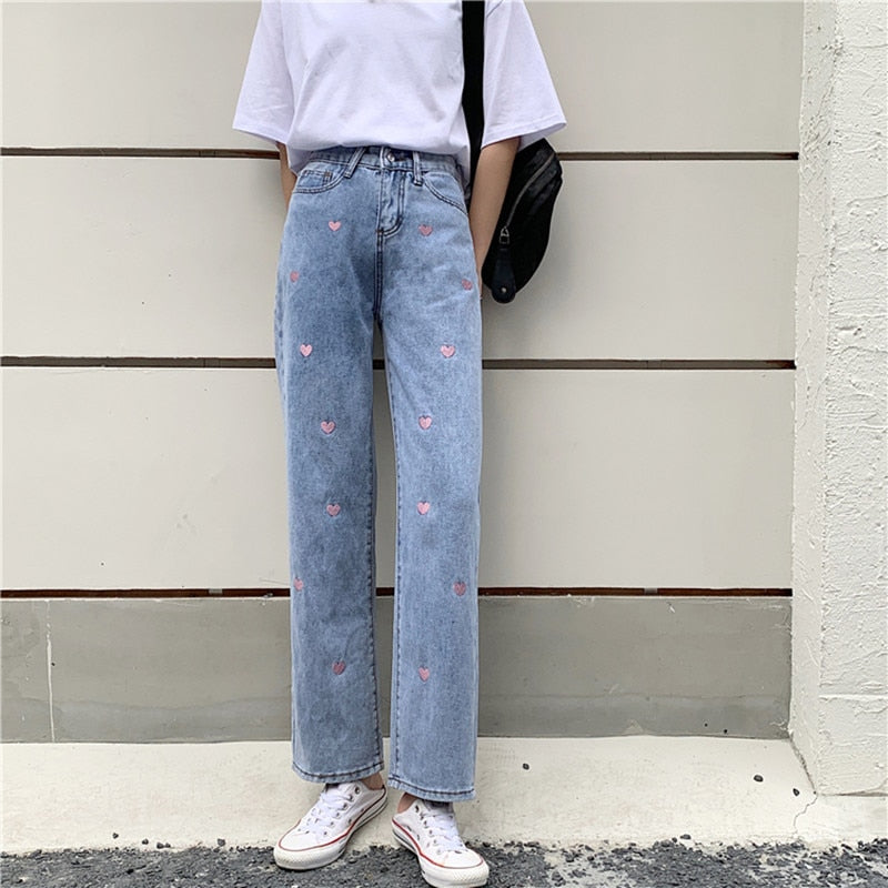 Sonicelife Woman Jeans High Waist Clothes Wide Leg Denim Clothing Blue Streetwear Vintage Quality 2024 Fashion Harajuku Straight Pants