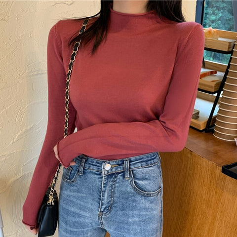 Sonicelife Christmas Gift Turtleneck Cimping Women Sweater High Elastic Solid 2024 Fall Winter Fashion Sweater Women Korean Slim  Knitted Pullovers