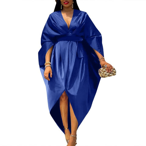 Sonicelife  Summer Deep V Neck Party Dress  Women   Irregular Hem Solid Party Dresses 2024 Bohemian Casual Vestidos Kaftan Robe