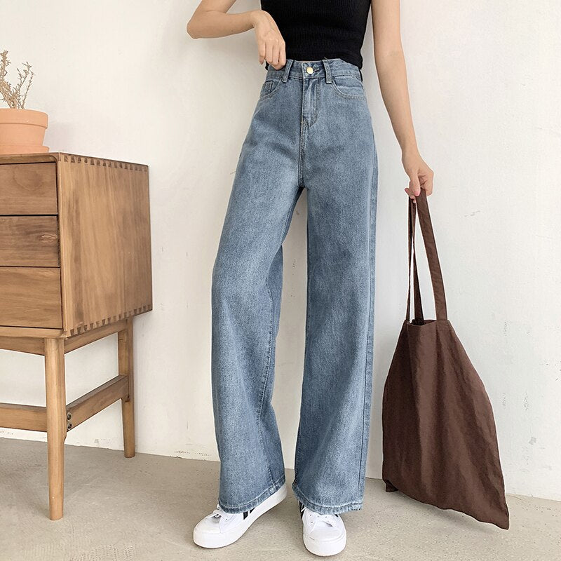 Sonicelife Woman Jeans High Waist Clothes Wide Leg Denim Clothing Streetwear Vintage Quality 2020 Fashion Harajuku loose Straight Pants