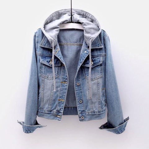 Sonicelife Jacket women traf Women's denim jacket short spring and autumn hooded jacket all-match student jacket Plush denim jacket Parkas