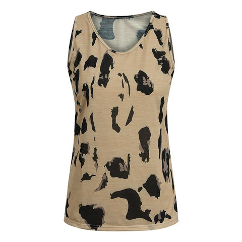 Sonicelife Summer Vest Women Sleeveless Round Neck Tops Ladies Vintage Leopard Print Casual Loose Pullover Female Tops Tee Ropa Mujer D30