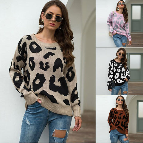 Warm Sweaters for Women 2023 Autumn Winter Leopard Print Fashion Women's Knitted Sweater Jumper O-neck Loose Pullover Female