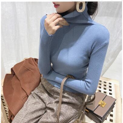 Sonicelife Christmas Gift 2024 Knitted Women high neck Sweater  Off Shoulder Pullovers Turtleneck Autumn Winter Basic Women Sweaters Slim Fit Tops