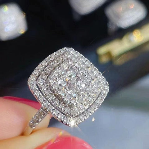 Bling Bling Cubic Zirconia Rings for Women Fashion Square Shaped Luxury Female Accessories Party Versatile Trendy Jewelry