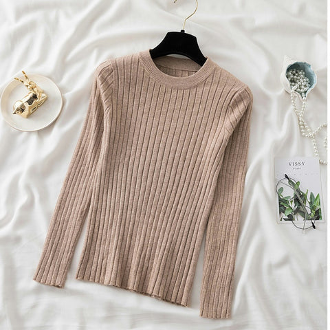 Christmas Gift knit soft jumper tops 2023 New Autumn Winter Tops O-Neck Pullovers Sweaters shirt long sleeve Korean Slim-fit tight sweater