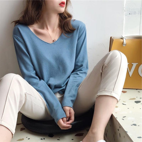 Sonicelife Christmas Gift AOSSVIAO New 2024 Autumn Winter Women's Sweaters V-Neck Minimalist Tops Fashionable Korean Style Knitting Casual Solid Pullovers