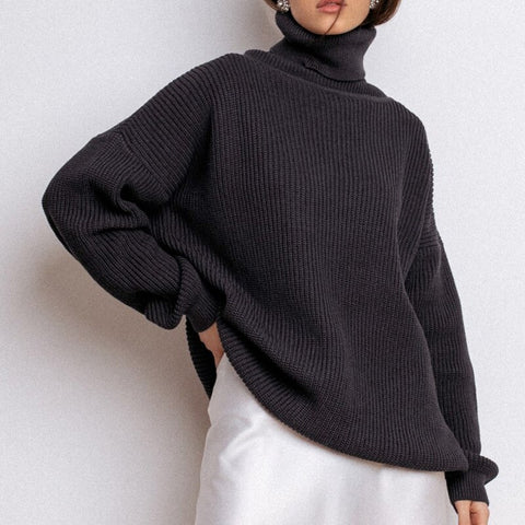 2023 Women's Oversize Sweater Black Turtleneck Long Sleeve Autumn Winter Loose Long Jumper Beige Knitted Warm Sweaters for Women