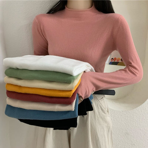 Christmas Gift Turtleneck Cimping Women Sweater High Elastic Solid 2023 Fall Winter Fashion Sweater Women Korean Slim  Knitted Pullovers