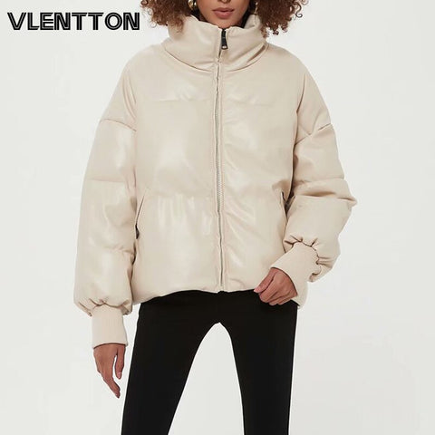 2023 New Winter Women Thick Warm Leather Jacket Coat Fashion Elegant Zipper Parkas Ladies Outwear