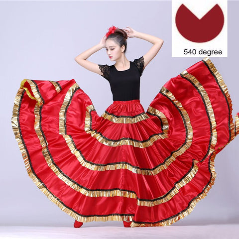 Plus Size Lady Spanish Flamenco Skirt Dance Costumes Clothing for Women Red Black Spanish Bullfight Festival Belly Dance Wear