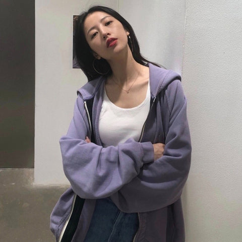Women Hoodie 2023 Spring  Korean Long Sleeve Purple Sweetshirts Loose Casual Jacket Harajuku Hoodies Chic Female Clothing